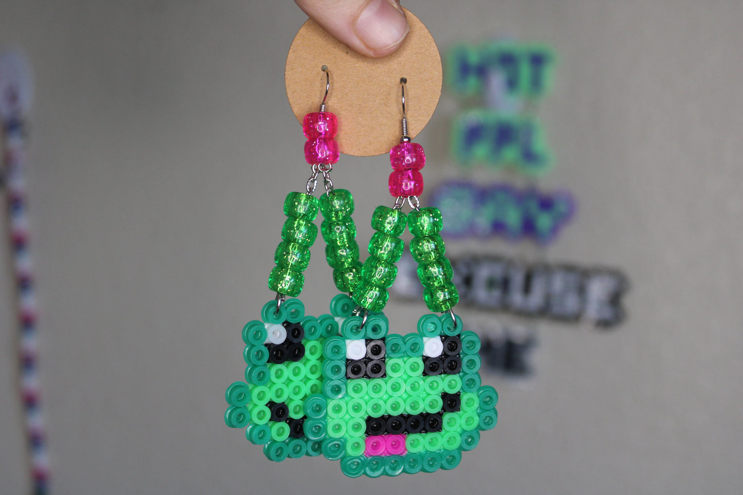 ✦ frog fam fuse bead earrings ✦