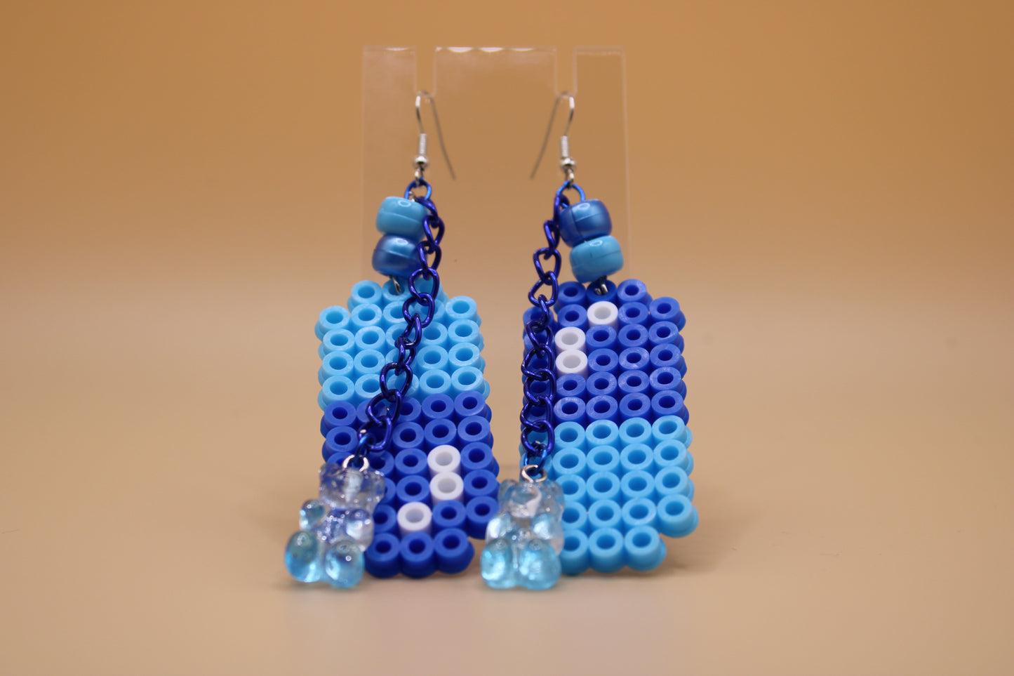 ✦ light/dark blue fuse bead pill earrings w/ charms ✦
