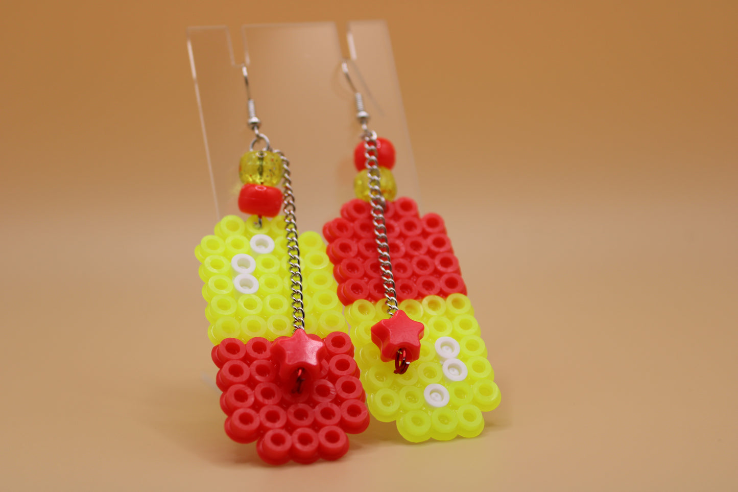 ✦ yellow & red fuse bead pill earrings ✦