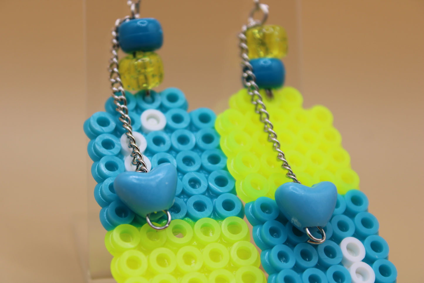 ✦ blue & yellow fuse bead pill earrings ✦