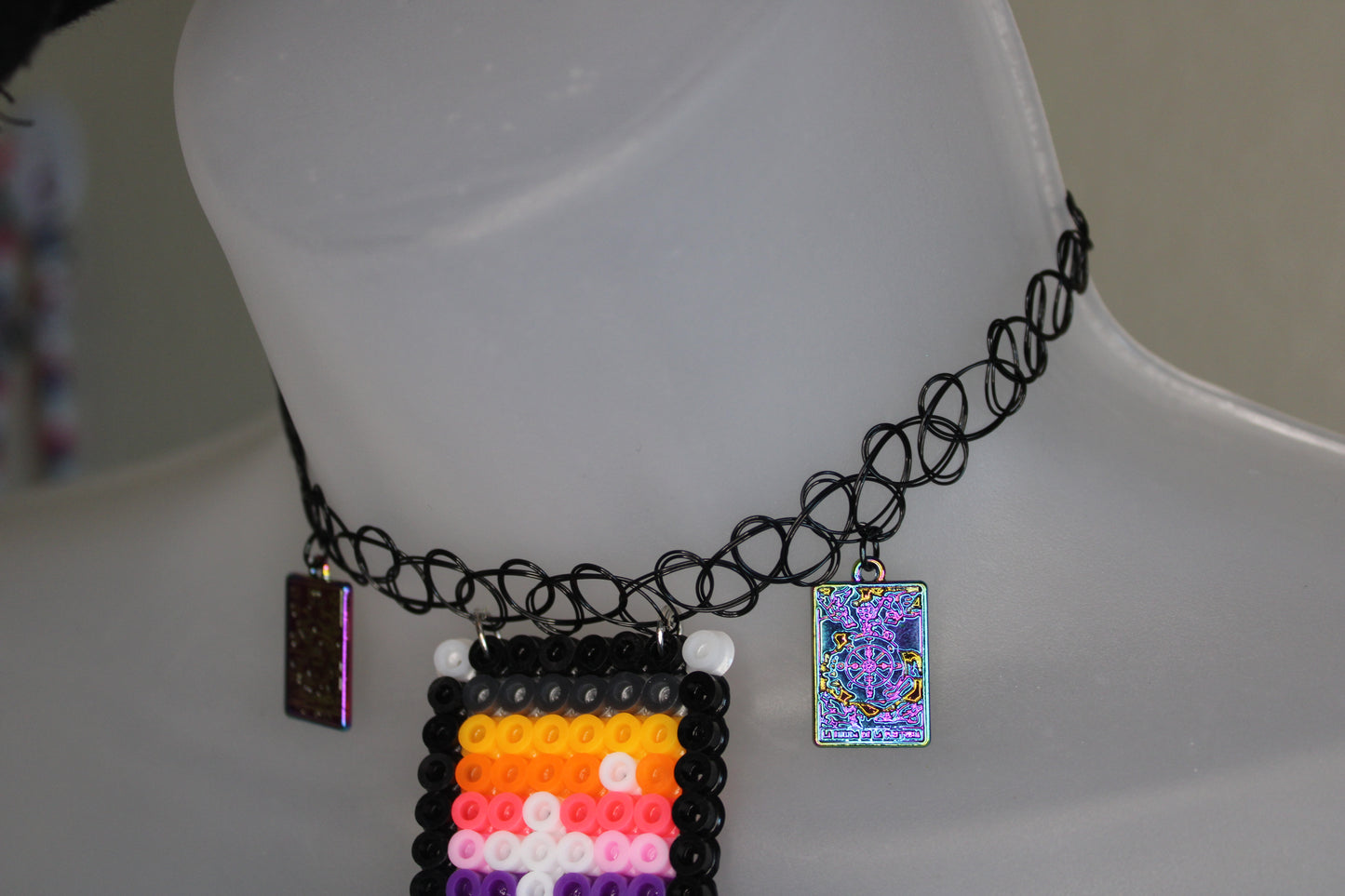 𖤓tarot card fuse bead earrings & matching choker set☽