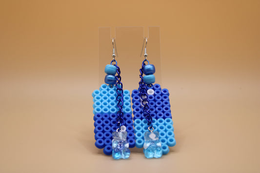 ✦ light/dark blue fuse bead pill earrings w/ charms ✦