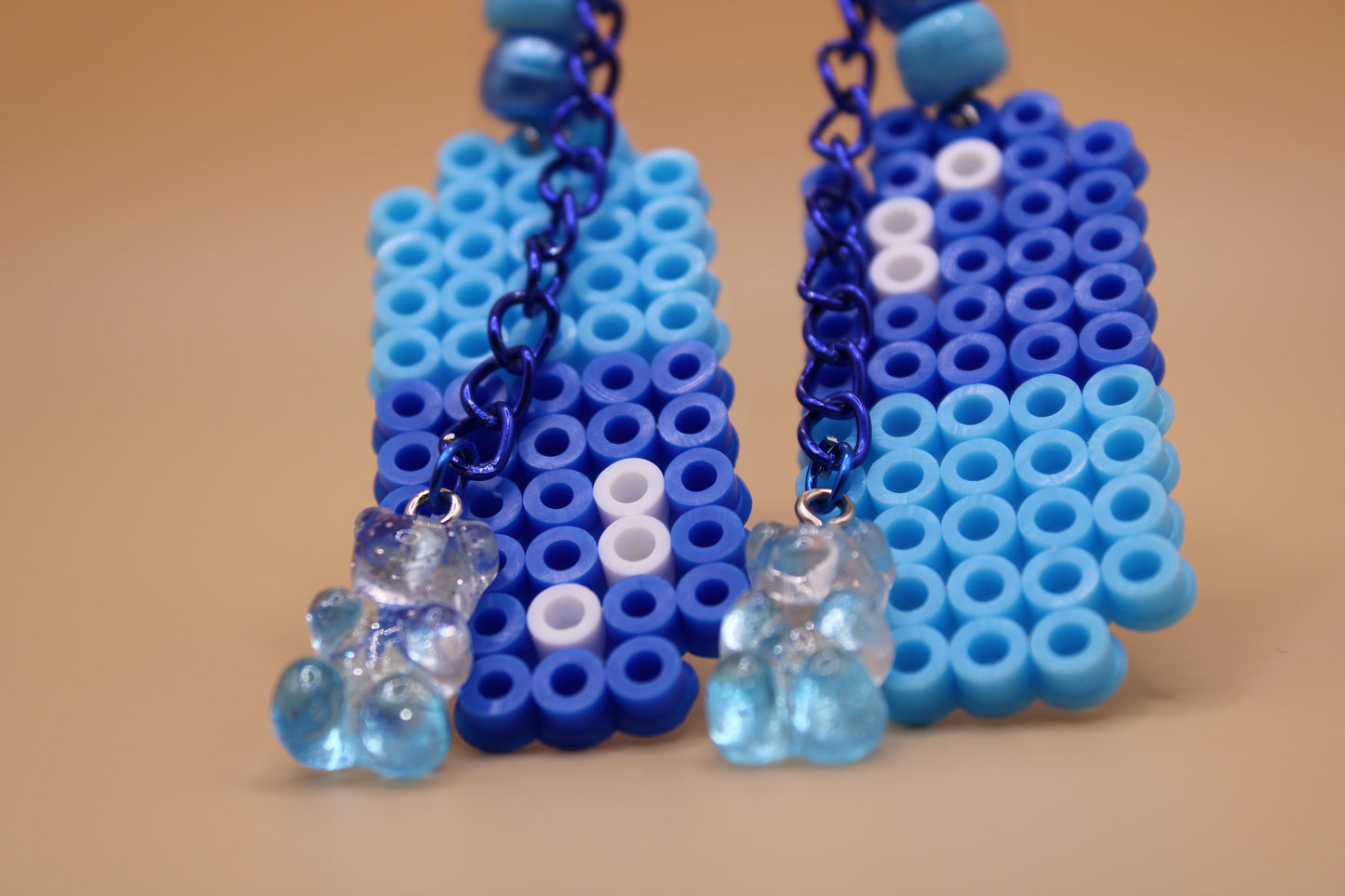 ✦ light/dark blue fuse bead pill earrings w/ charms ✦