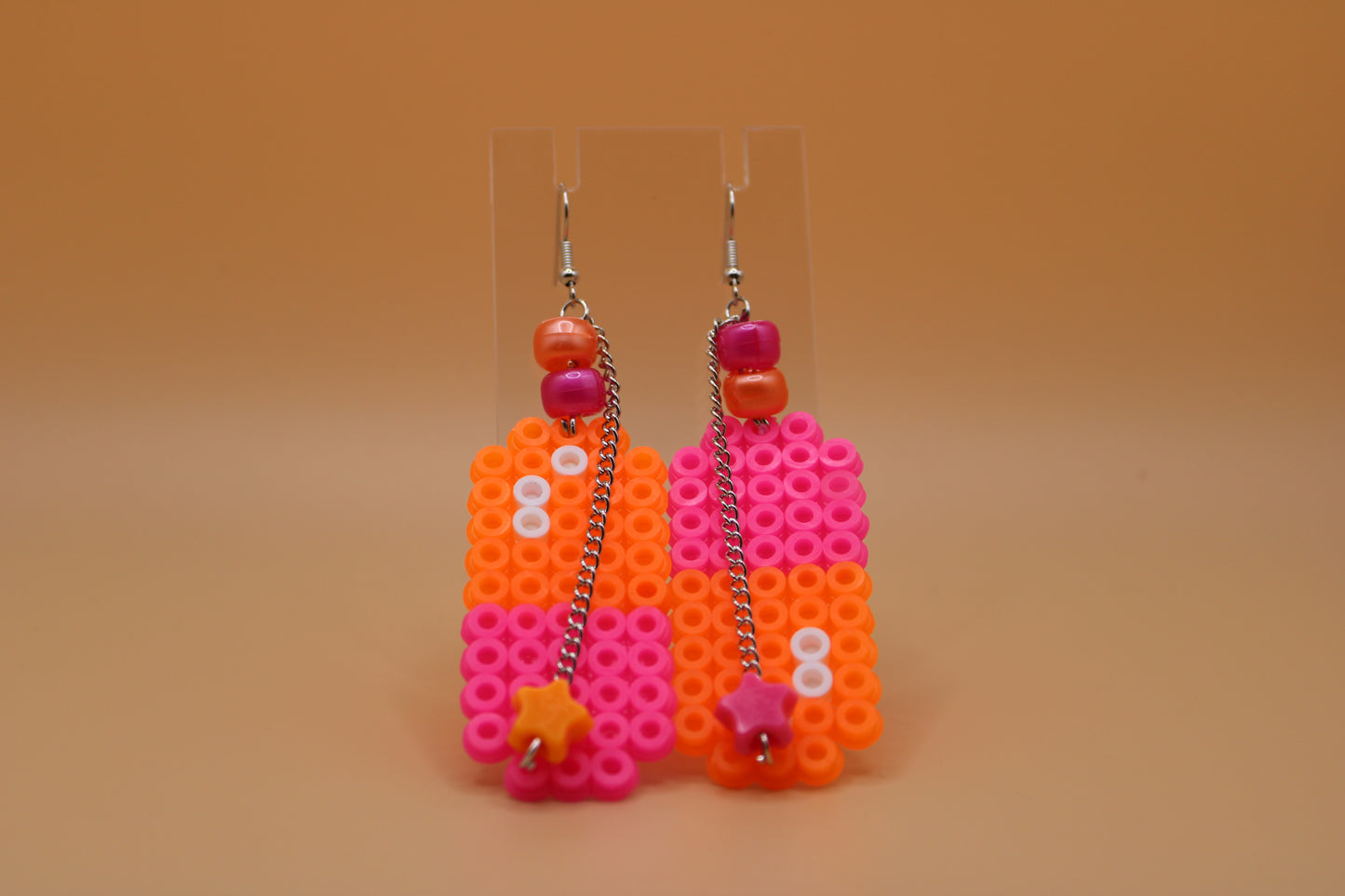 ✦ pink & orange fuse bead pill earrings ✦