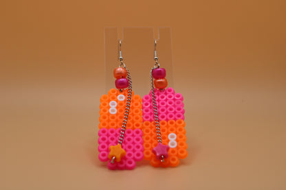 ✦ pink & orange fuse bead pill earrings ✦