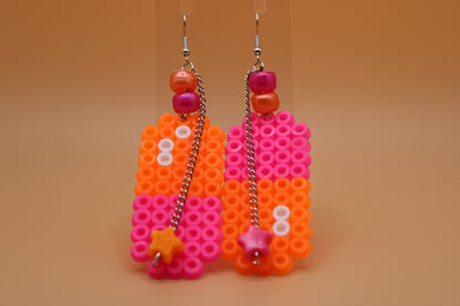 ✦ pink & orange fuse bead pill earrings ✦