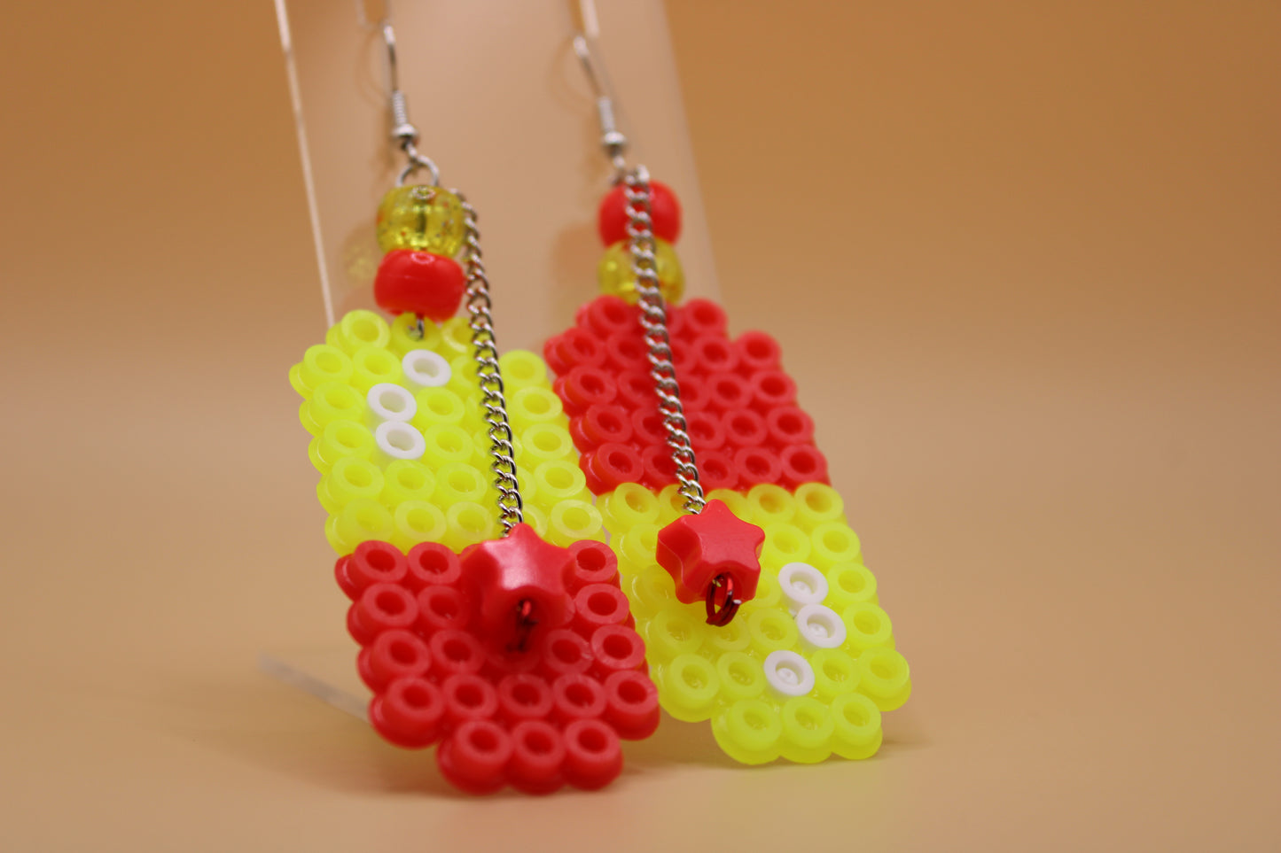 ✦ yellow & red fuse bead pill earrings ✦