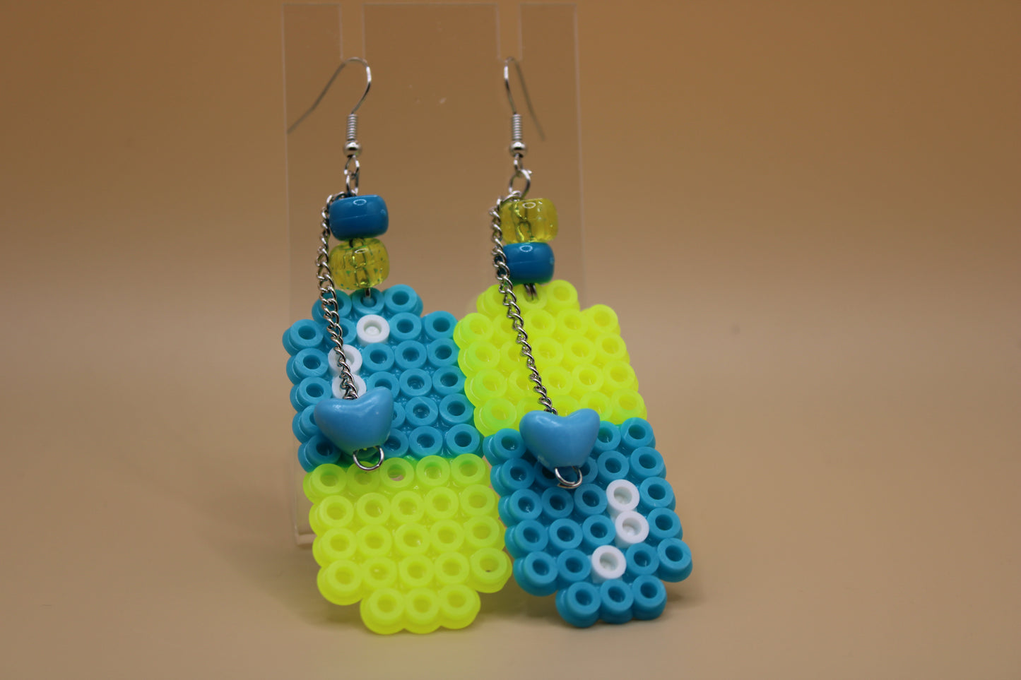 ✦ blue & yellow fuse bead pill earrings ✦