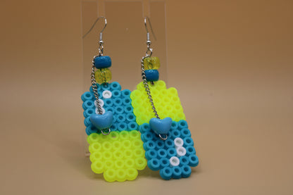 ✦ blue & yellow fuse bead pill earrings ✦
