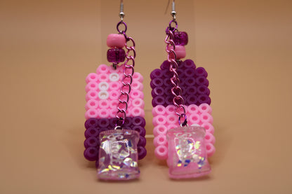 ✦ pink & purple fuse bead pill earrings w/ charms ✦