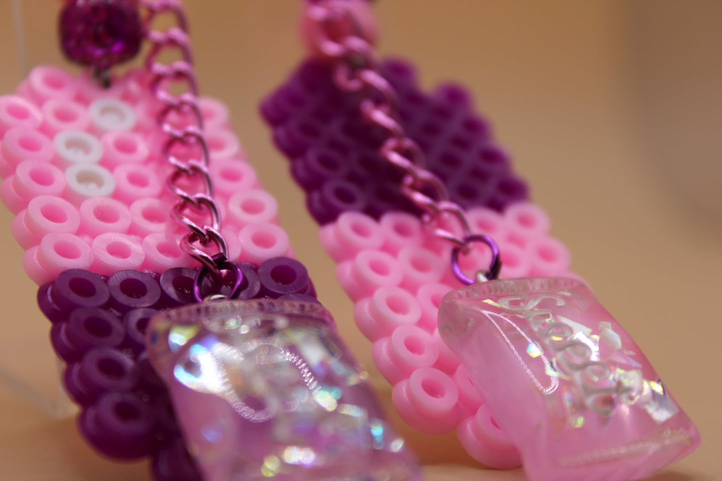 ✦ pink & purple fuse bead pill earrings w/ charms ✦