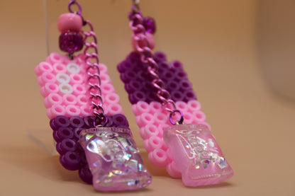 ✦ pink & purple fuse bead pill earrings w/ charms ✦